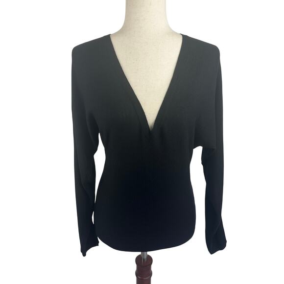 OPEN EDIT V-NECK WOOL BLEND PULLOVER SWEATER‎ IN BLACK NWT WOMEN'S SIZE XXS - Picture 1 of 11